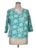 Assorted Brands Argyle Floral Teal 3/4 Sleeve Blouse Size 1X - photo 1