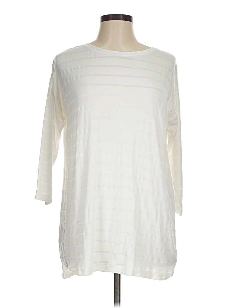 Pre-owned Zenergy By Chico's 3/4 Sleeve Top Ivory Boatneck Tops