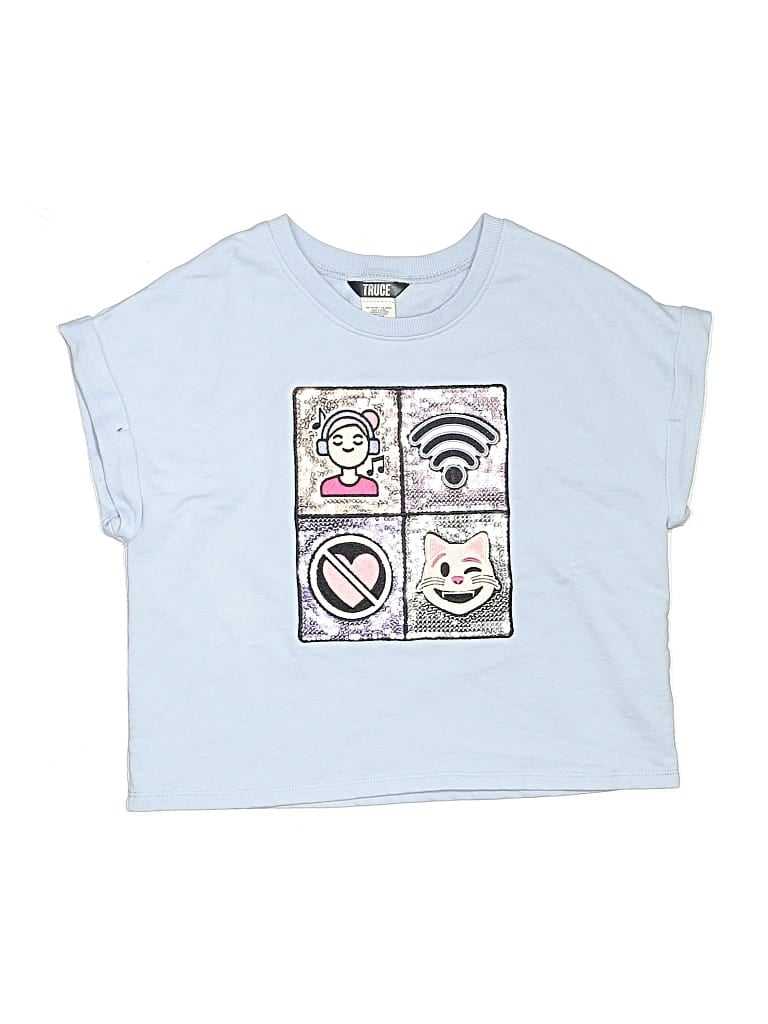 Pre-owned Truce Kids' Short Sleeve Top Blue Graphic Pattern Keyhole Neckline Tops