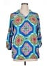 John Mark 100% Viscose Argyle Checkered-gingham Chevron-herringbone Color Block Floral Graphic Ombre Paisley Tropical Blue 3/4 Sleeve Blouse Size XL - photo 1