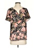 DR2 100% Polyester Floral Black Short Sleeve Blouse Size S - photo 1