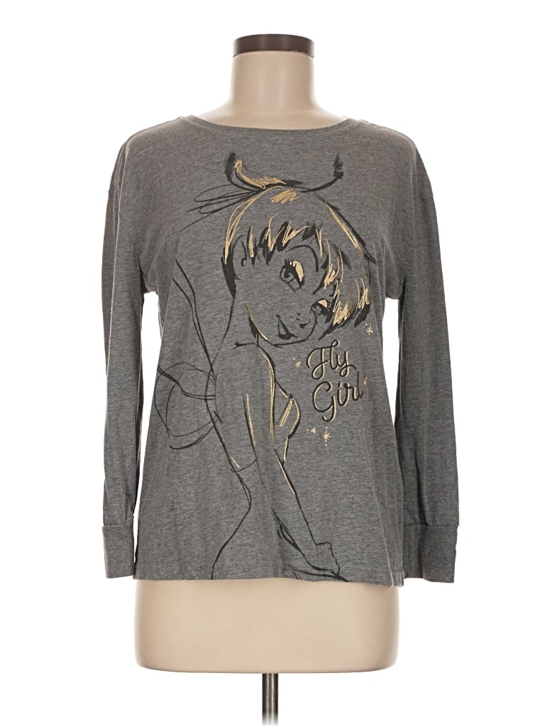 Pre-owned Disney Store Long Sleeve Top Gray Crew Neck Tops