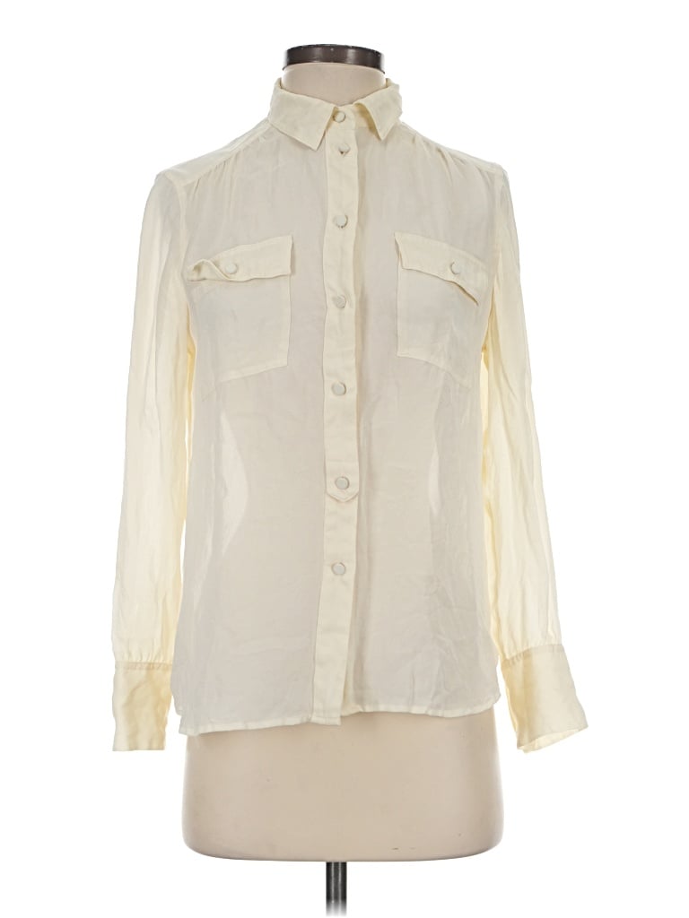 Pre-owned Jcrew Long Sleeve Silk Top Ivory High Neck Tops