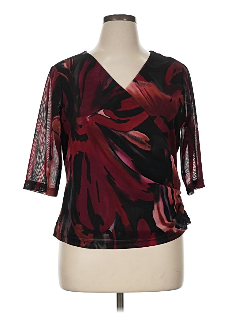 Pre-owned Coldwater Creek Short Sleeve Blouse In Burgundy