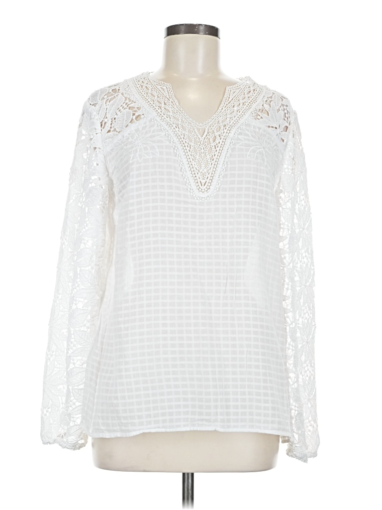 Pre-owned Chico's Long Sleeve Blouse In White