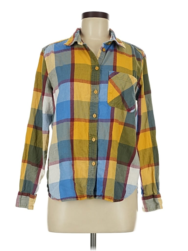 Pre-owned Time And Tru Long Sleeve Button Down Shirt In Yellow