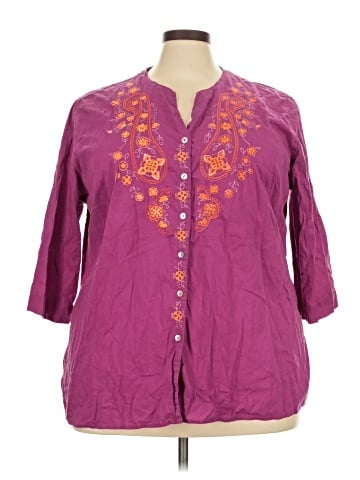Classic Elements 3/4 Sleeve Button-Down Shirt (view 1)