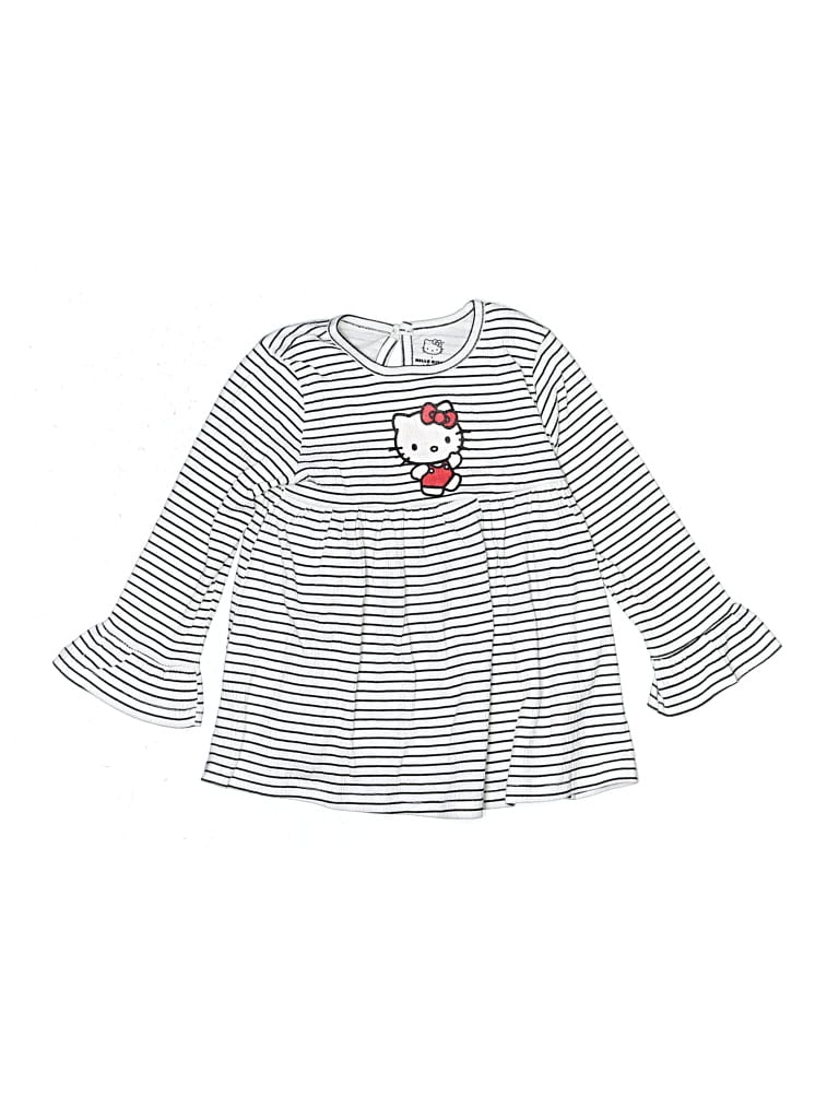 Pre-owned Hello Kitty Kids' Long Sleeve Top Silver Ruffles Neckline Tops