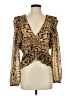 Express 100% Polyester Animal Print Gold Long Sleeve Blouse Size S - photo 1