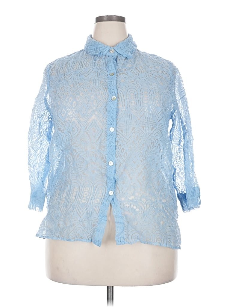 Pre-owned Alfred Dunner 3/4 Sleeve Blouse In Blue