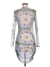 Missguided Graphic Silver Cocktail Dress Size 6 - photo 2