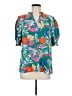 BTFBM 100% Polyester Tropical Teal Short Sleeve Blouse Size M - photo 1