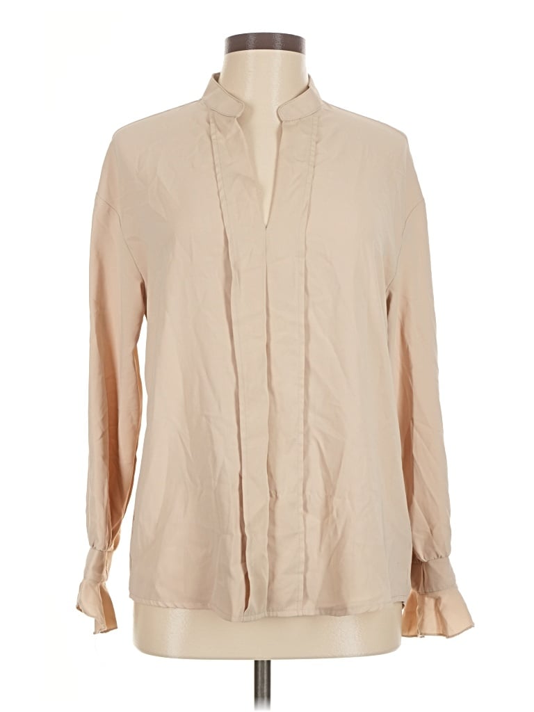 Pre-owned Unbranded Long Sleeve Blouse In Tan