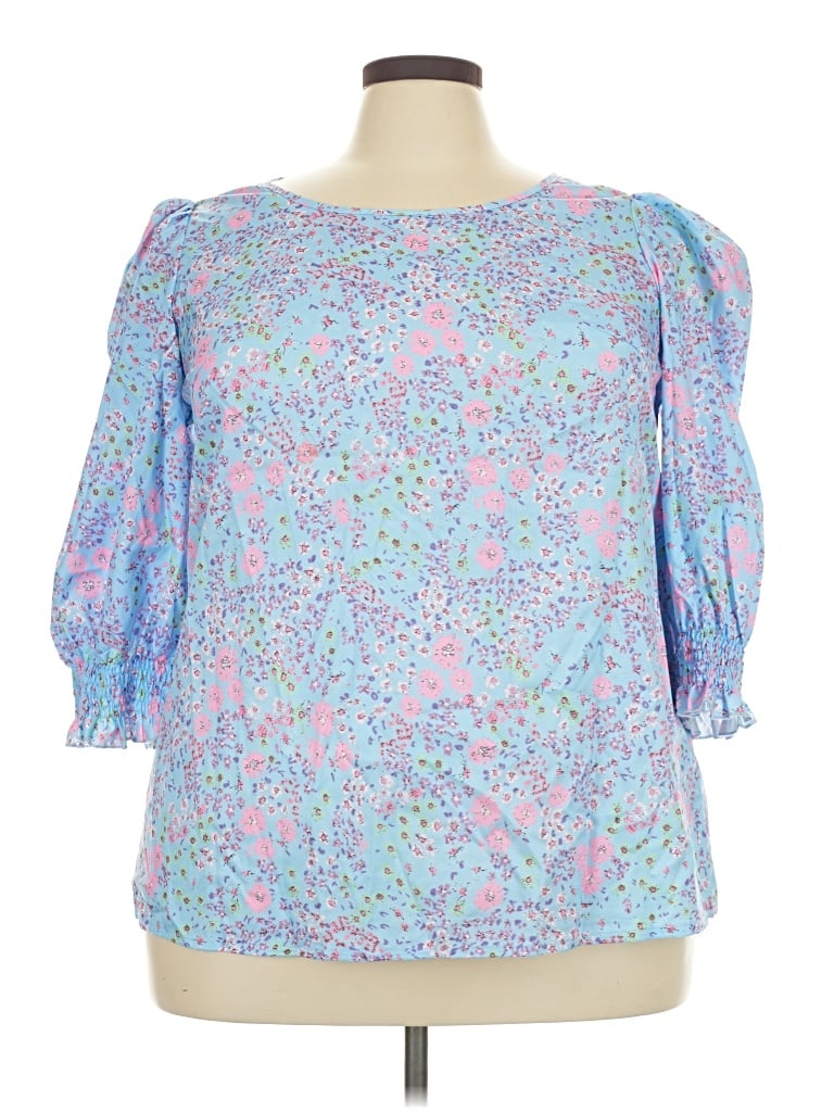 Pre-owned Shein Curve 3/4 Sleeve T-shirt In Blue