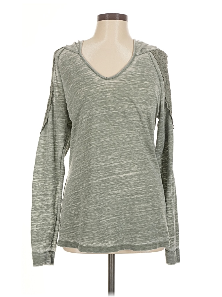 Pre-owned Venus Long Sleeve Top Gray Scoop Neck Tops