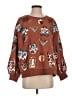 Queen of Sparkles Print Brown Pullover Sweater Size XS - photo 1