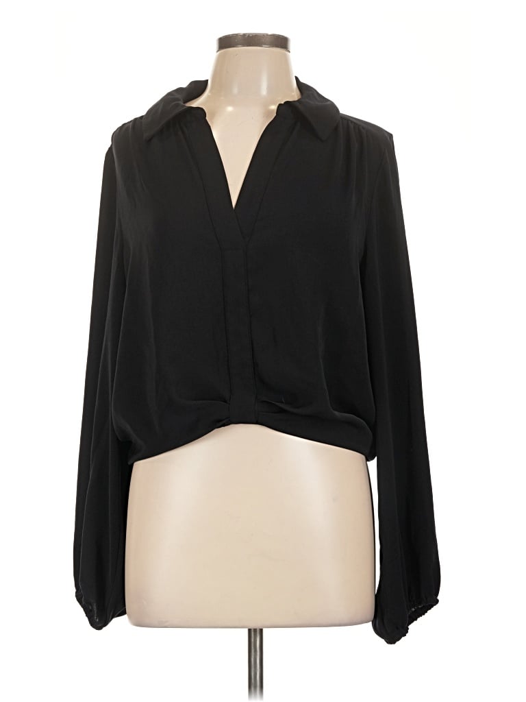 Pre-owned Intempo Long Sleeve Blouse In Black
