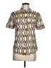 Tory Burch 100% Cotton Argyle Brown Ivory Short Sleeve Button-Down Shirt Size 6 - photo 1