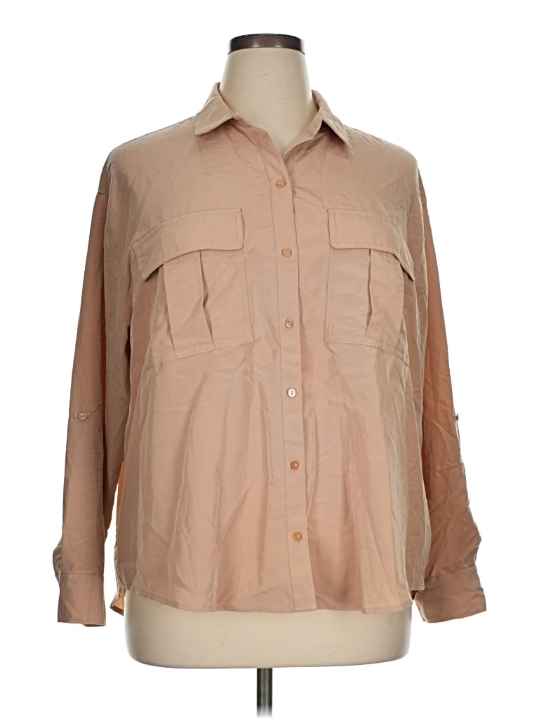 Pre-owned Old Navy Long Sleeve Button Down Shirt In Tan