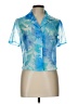 Studio 1 100% Polyester Tropical Blue Short Sleeve Blouse Size 10 Petite - photo 1
