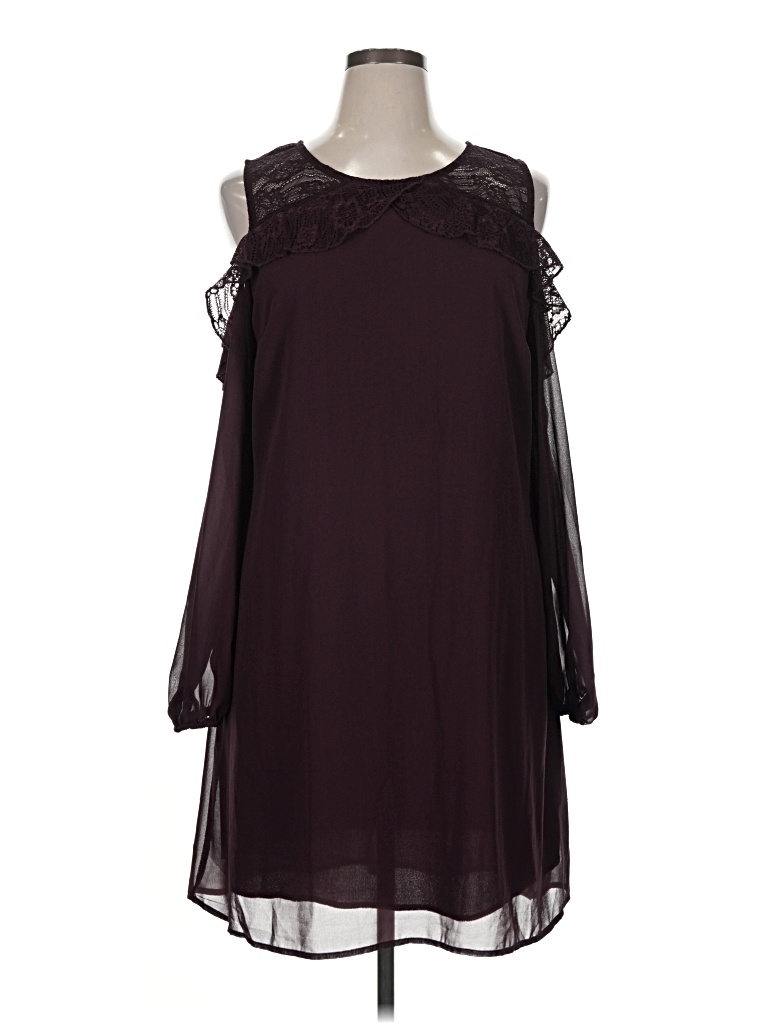 Pre-owned Maurices Long Sleeve Top Burgundy Cold Shoulder Neckline Tops