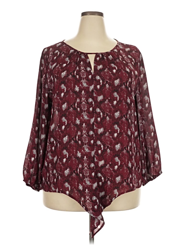 Pre-owned West Kei 3/4 Sleeve Blouse In Burgundy
