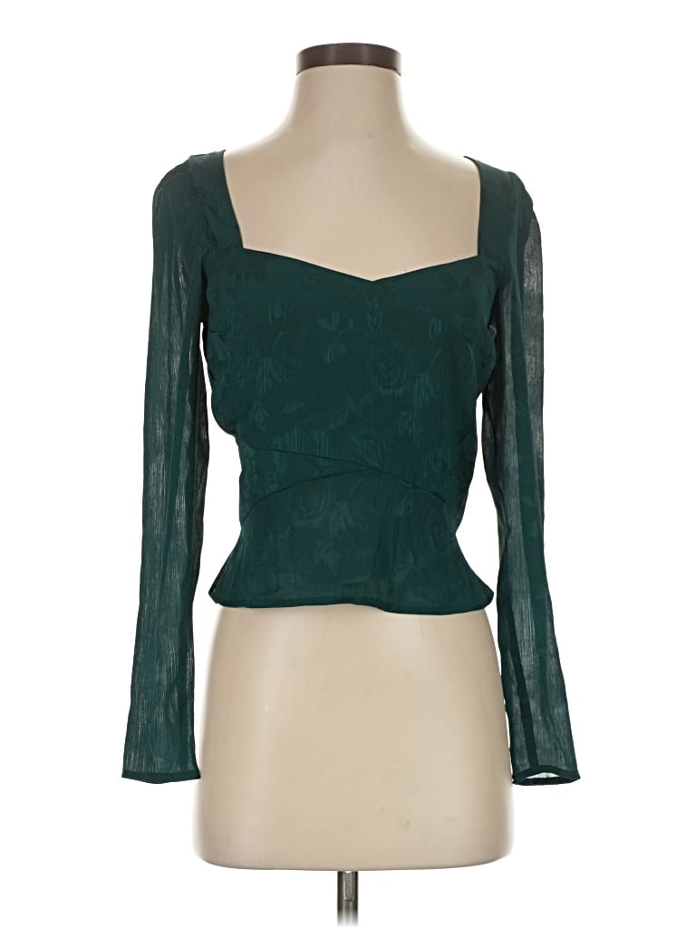 Pre-owned Leith Long Sleeve Blouse In Green