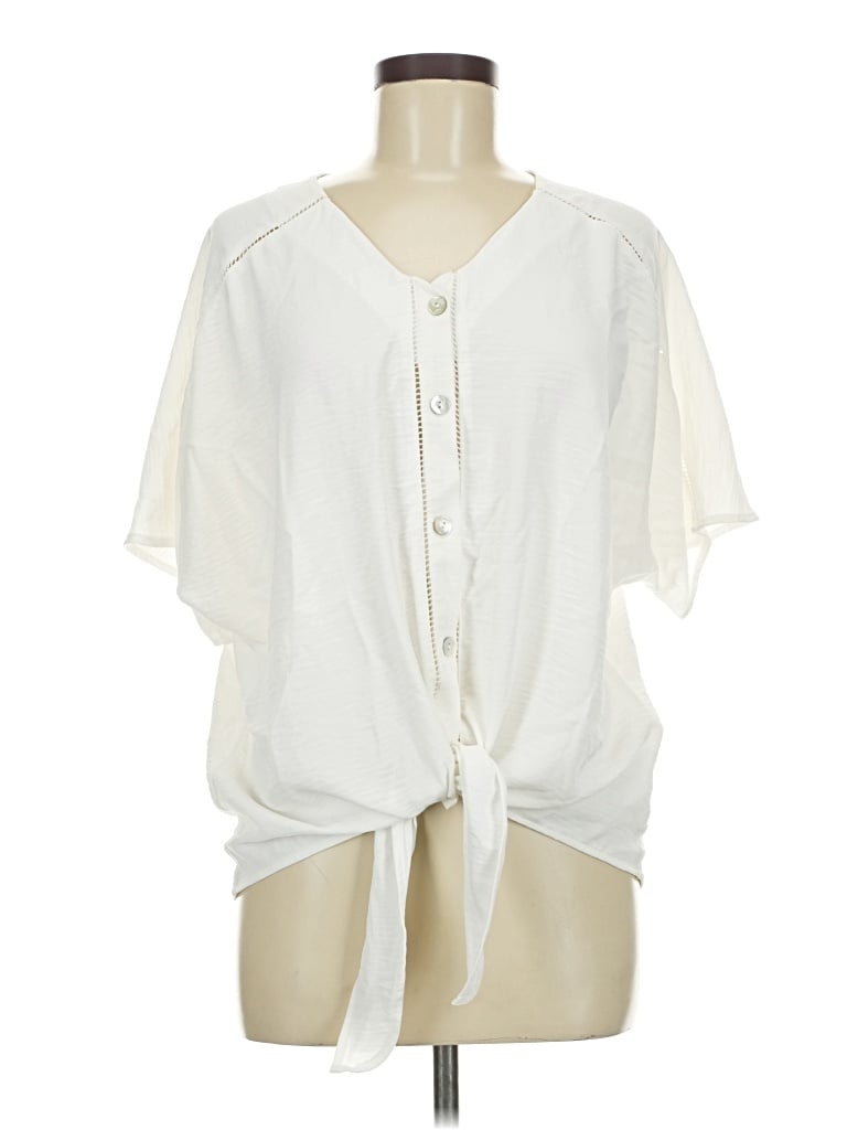 Pre-owned Como Vintage Short Sleeve Blouse In Ivory
