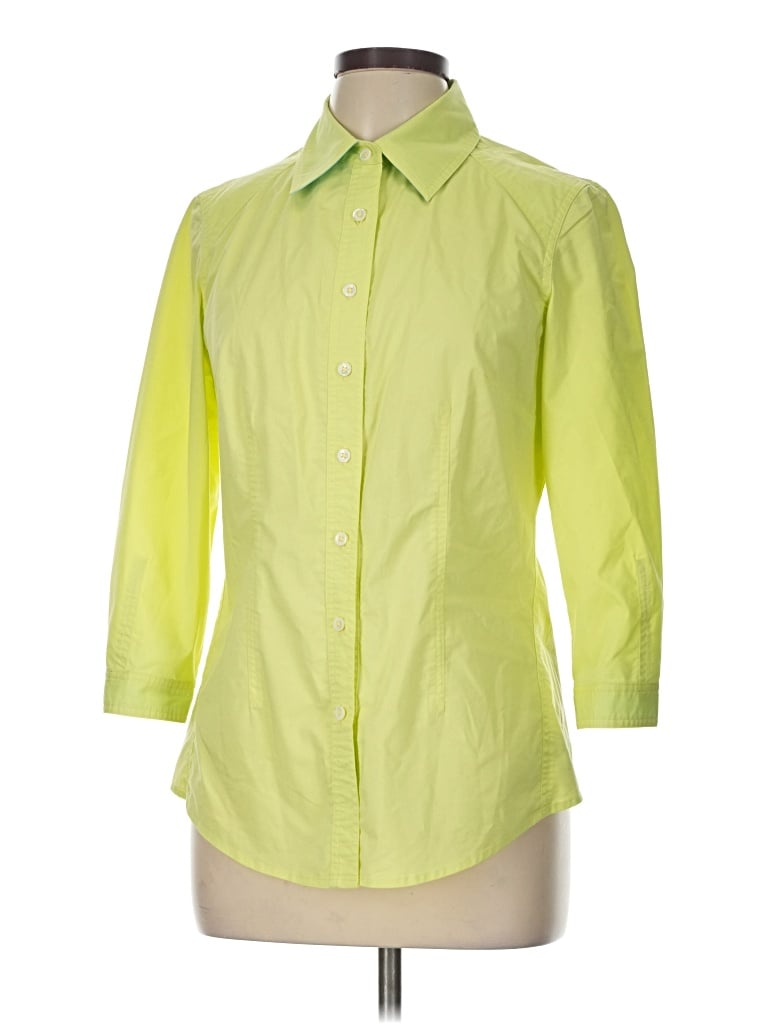 Pre-owned Doncaster Collection 3/4 Sleeve Button Down Shirt In Green