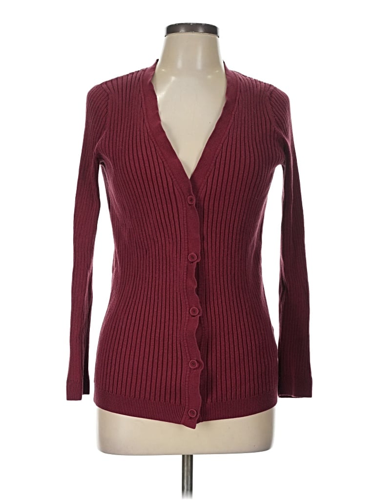 Pre-owned Lands' End Cardigan Sweater In Burgundy