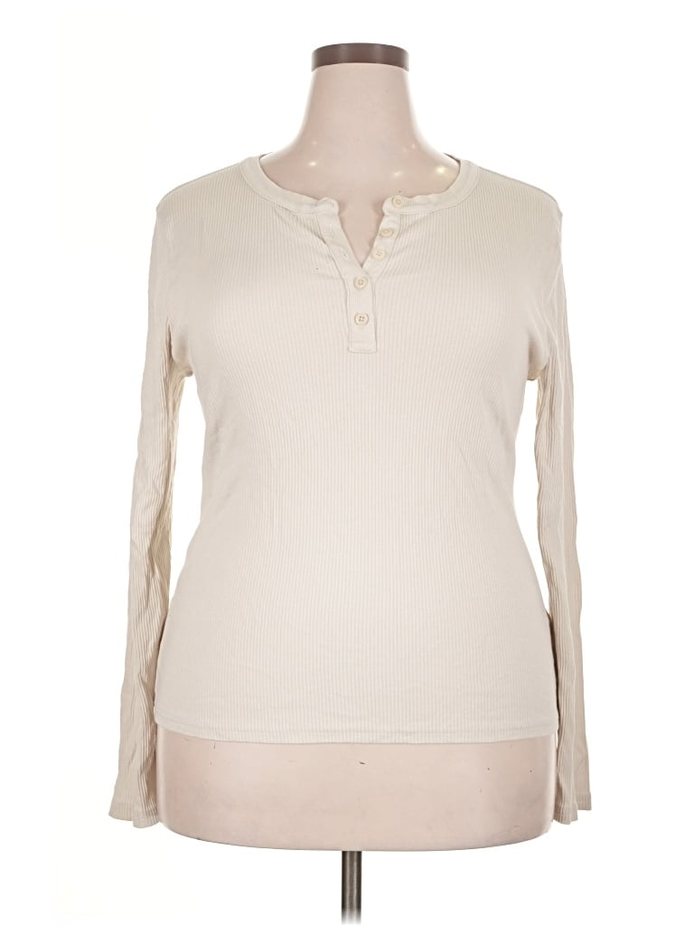 Pre-owned Jcrew Long Sleeve Henley Shirt In Ivory