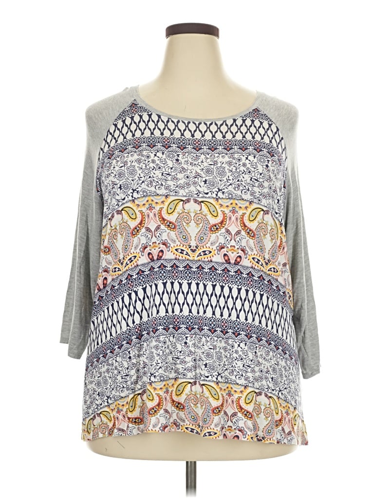 Pre-owned C Established 1946 3/4 Sleeve Top Gray Cold Shoulder Neckline Tops