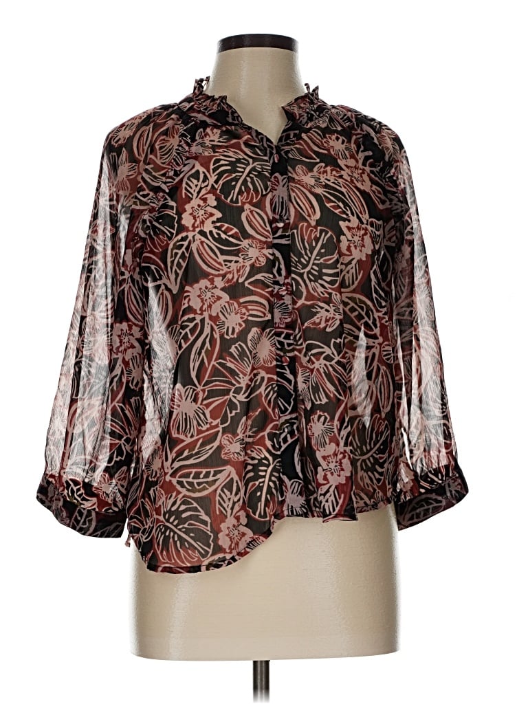 Pre-owned Evereve 3/4 Sleeve Blouse In Brown