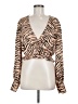 Finders Keepers 100% Polyester Animal Print Tan Long Sleeve Blouse Size 8 - photo 1