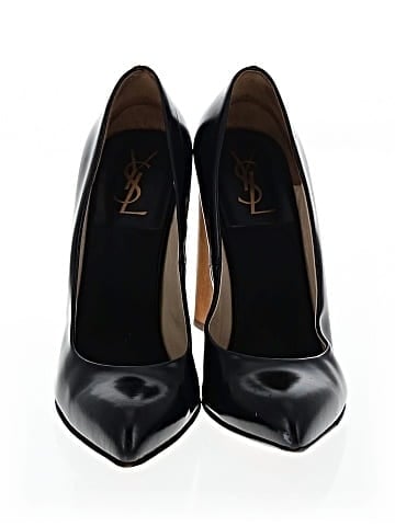 Yves Saint Laurent Vintage Leather Pointed Toe Wood Heel Pumps (view 2)