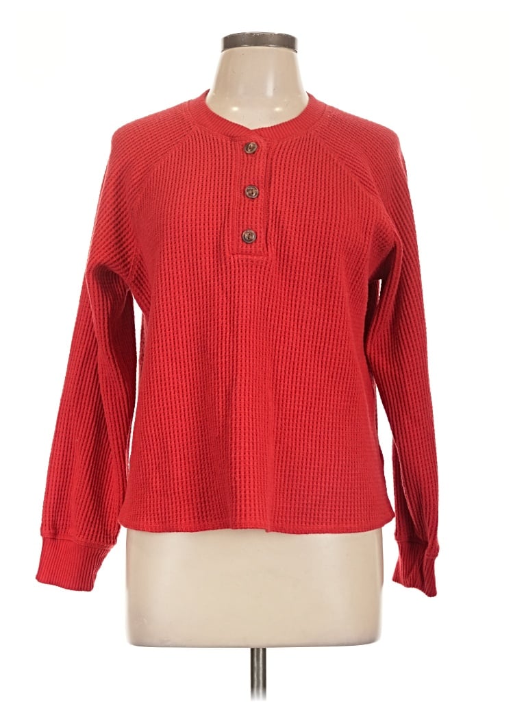 Pre-owned Old Navy Long Sleeve Henley Shirt In Red