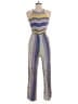 Yumi 100% Viscose Graphic Stripes Floral Multi Color Blue Jumpsuit Size 6 - photo 2