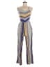 Yumi 100% Viscose Graphic Stripes Floral Multi Color Blue Jumpsuit Size 6 - photo 1