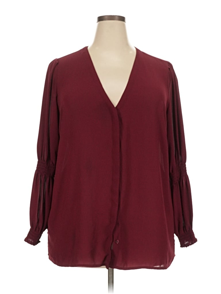 Pre-owned Eloquii Long Sleeve Blouse In Burgundy
