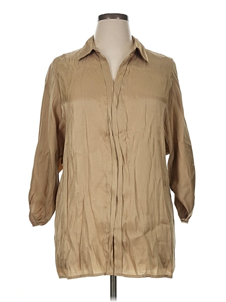 Pre-owned Chico's Long Sleeve Polo Shirt In Tan