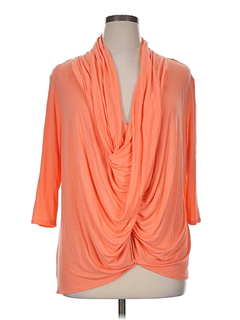 Pre-owned Jennifer Lopez 3/4 Sleeve Top Orange Cowl Neck Tops