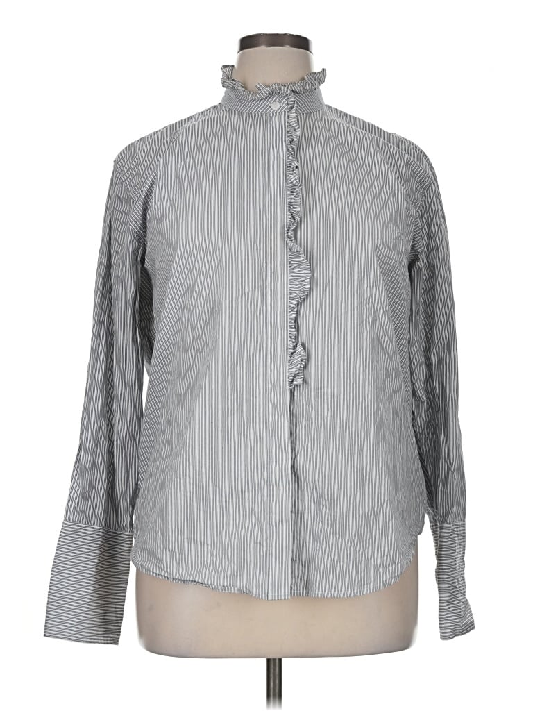 Pre-owned J.crew Collection Long Sleeve Blouse In Gray