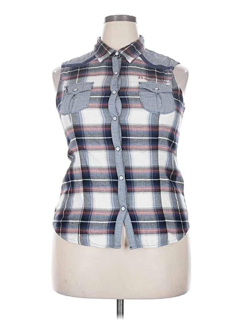 Pre-owned Harley Davidson Sleeveless Button Down Shirt In Blue