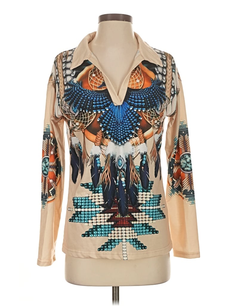 Pre-owned Unbranded Long Sleeve Blouse In Tan