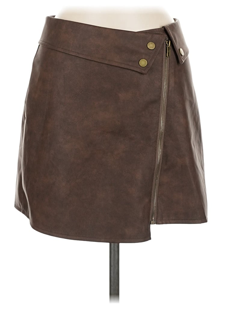 Pre-owned Shein Faux Leather Skirt In Brown