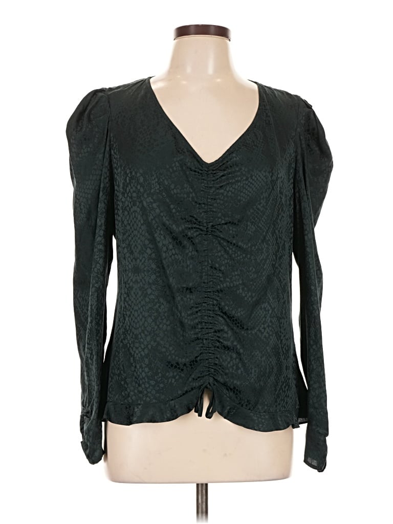 Pre-owned Parker Long Sleeve Silk Top Black Plunge Neckline Tops