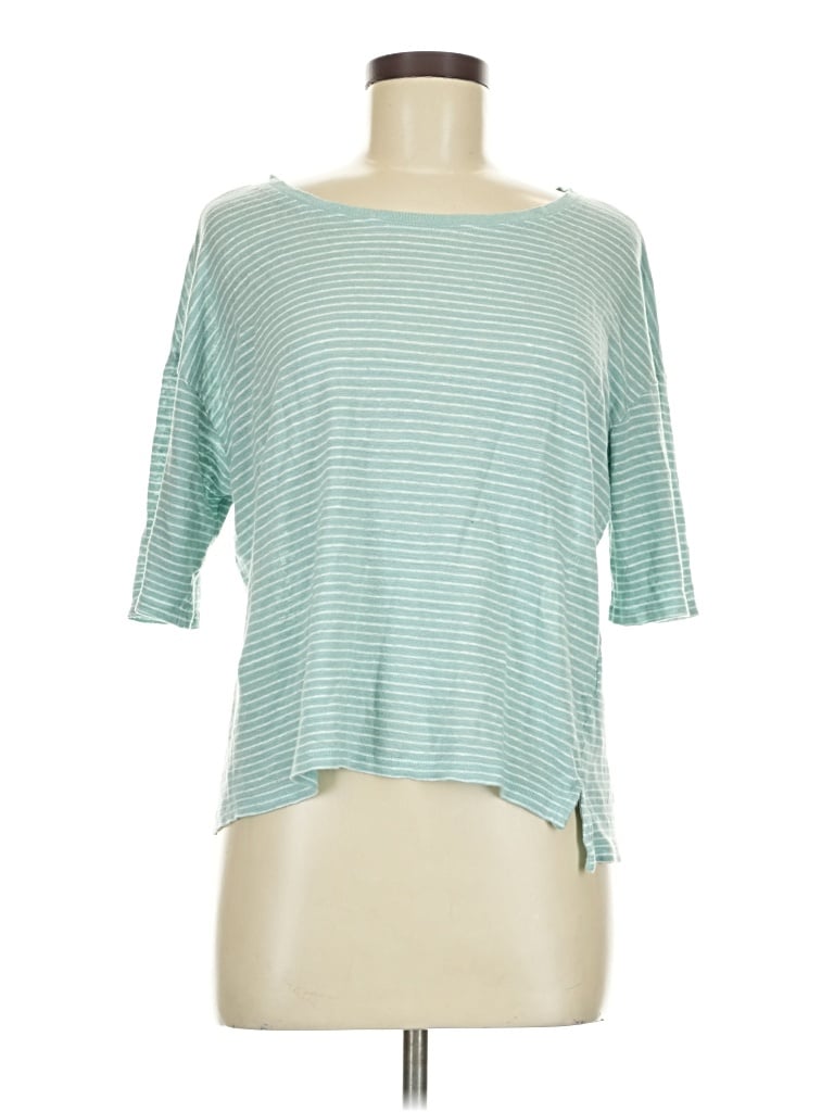Pre-owned Nicole Miller 3/4 Sleeve Top Teal Boatneck Tops