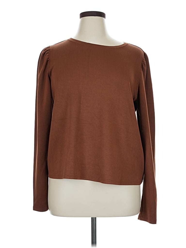 Pre-owned Worthington Long Sleeve Top Brown Boatneck Tops