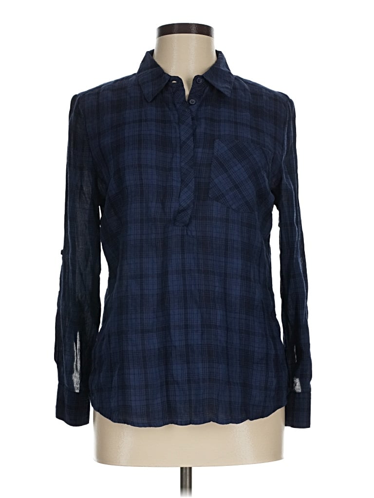 Pre-owned Emily Daniels Long Sleeve Button Down Shirt In Blue
