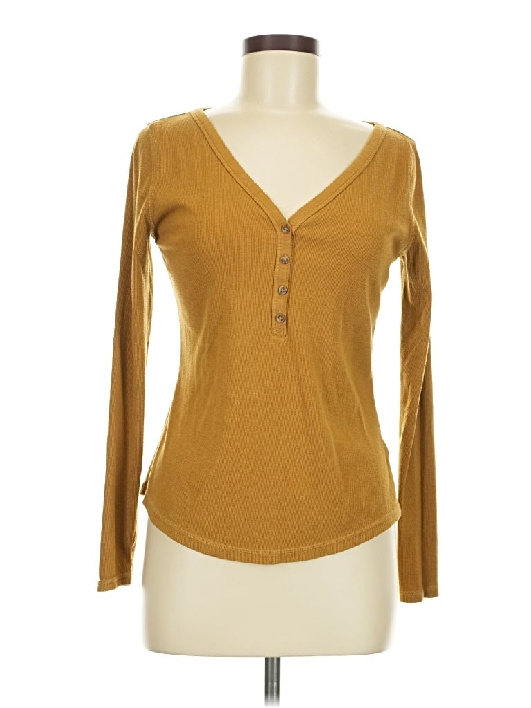 Pre-owned Old Navy Long Sleeve Henley Shirt In Brown